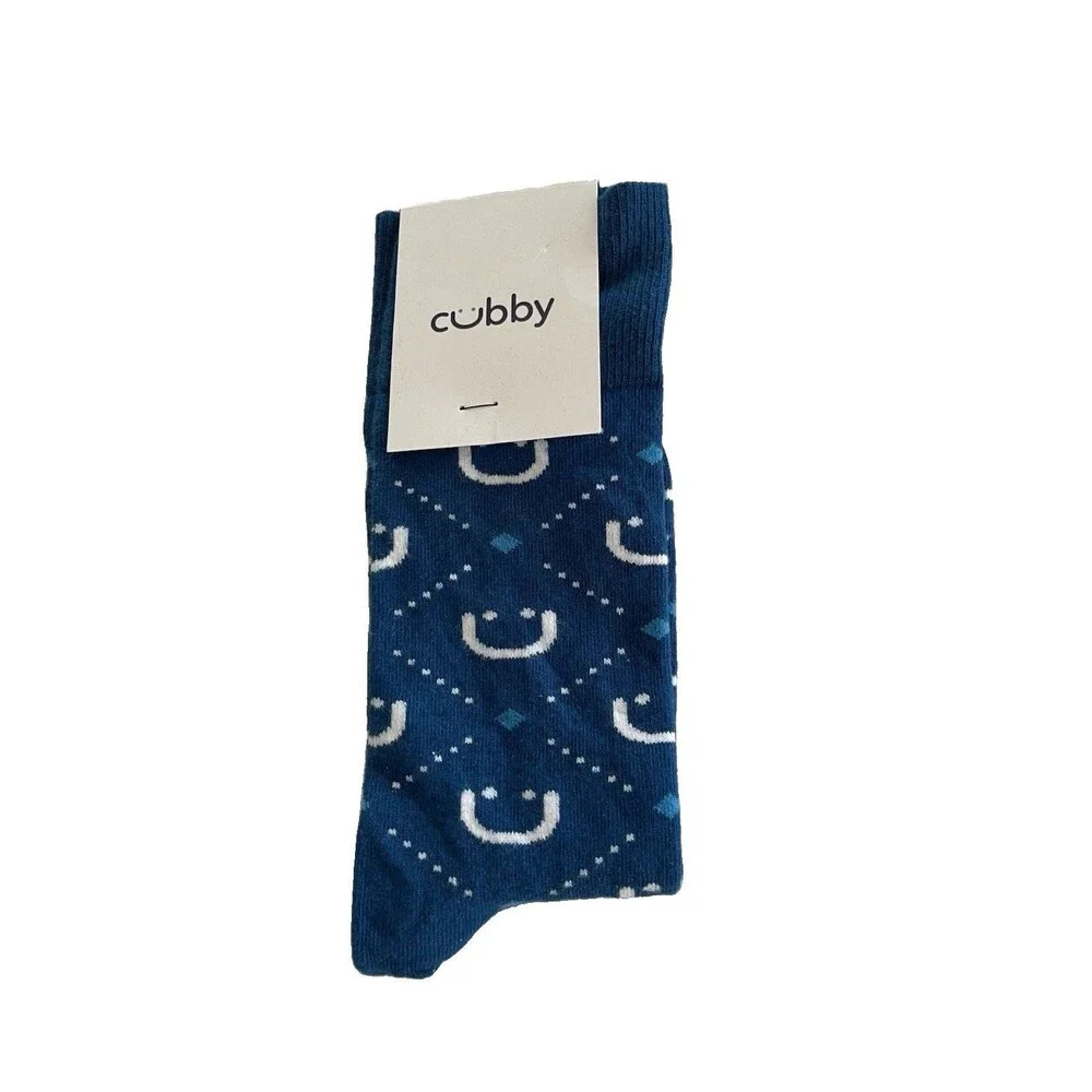 Cubby Socks Blue w/ White Smiley Face Dream Big w Chubby One Size New